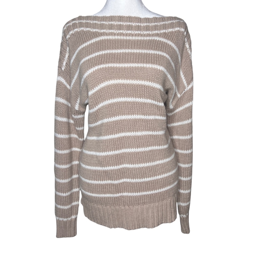 Sonoma Tan & White Striped Knit Sweater | Size M
